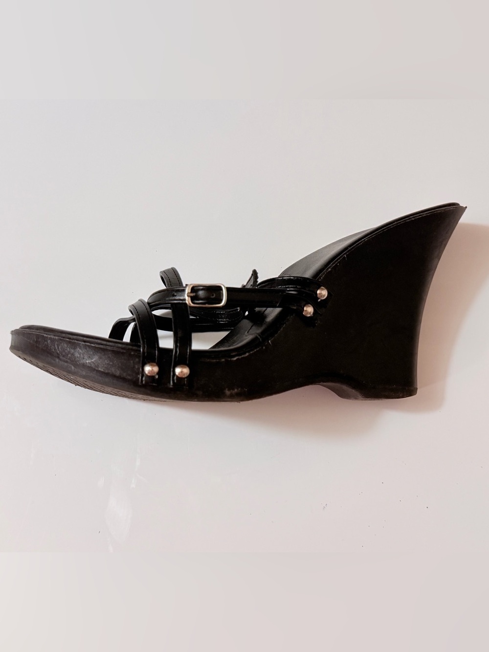 Vintage Y2K Bakers | Rita Black Platform Wedge Sandals | Made in Italy | Size 10